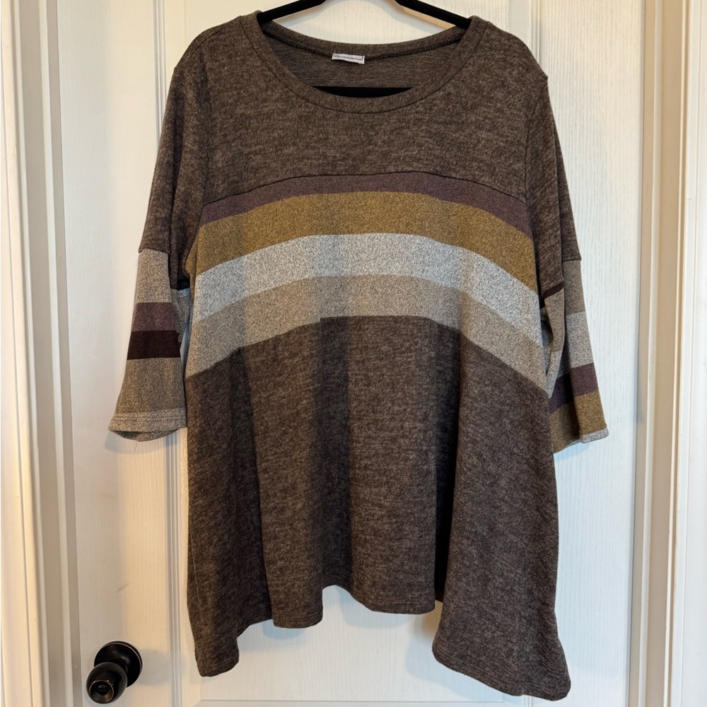 Relaxed Brown Striped Knit Pullover 90’s Retro Style - Picture 3 of 8